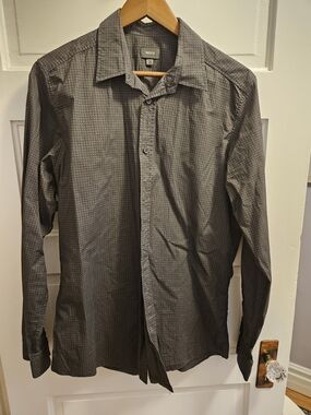Mexx Men's Charcoal Micro-Pattern Long Sleeve Dress Shirt